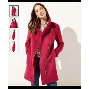 LOFT Petites M Cherry Jam Wool Moto Coat Women's Red Jacket